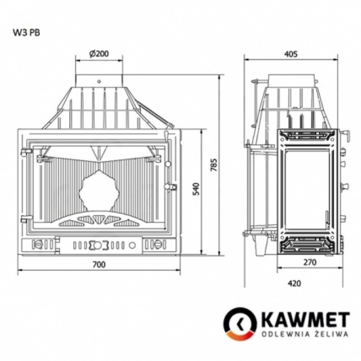 Камінна топка KAWMET W3 праве бокове скло (16.7 kW)