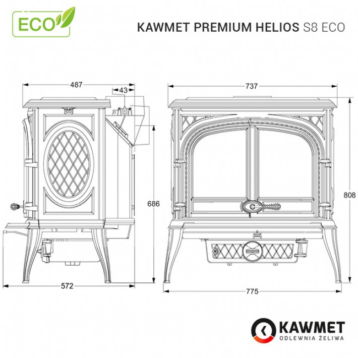 Чавунна піч KAWMET Premium HELIOS S8 ECO
