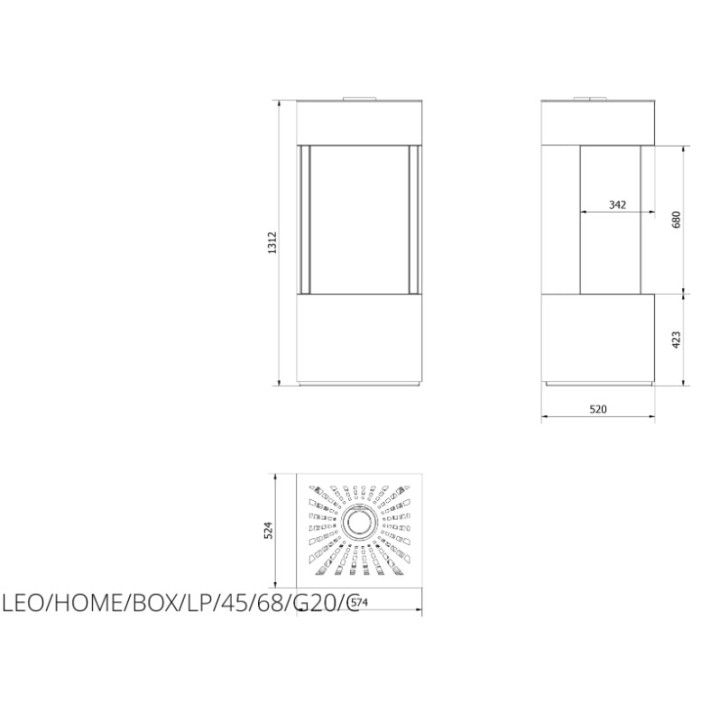 Камін Kratki LEO 45/68 ліва / права в обудові HOME EASY BOX стальний - чорний NG